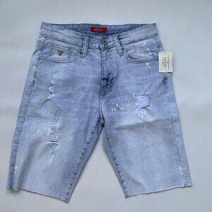 Guess Men's Slim Denim Shorts Destroy Super Stretch Light Blue Comfort Size 36